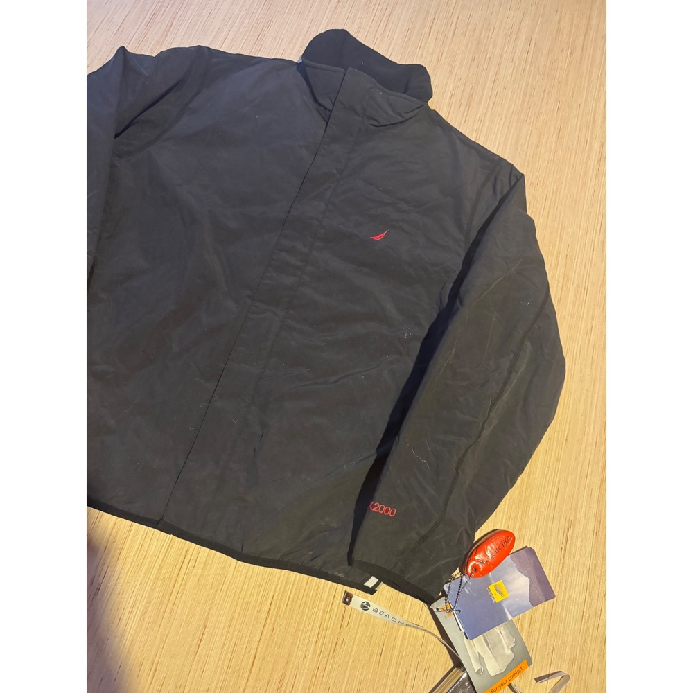 Nautica NX2000 Mens Black Quilted Puffer Jacket Full Zip Racing Stripe Size M 44